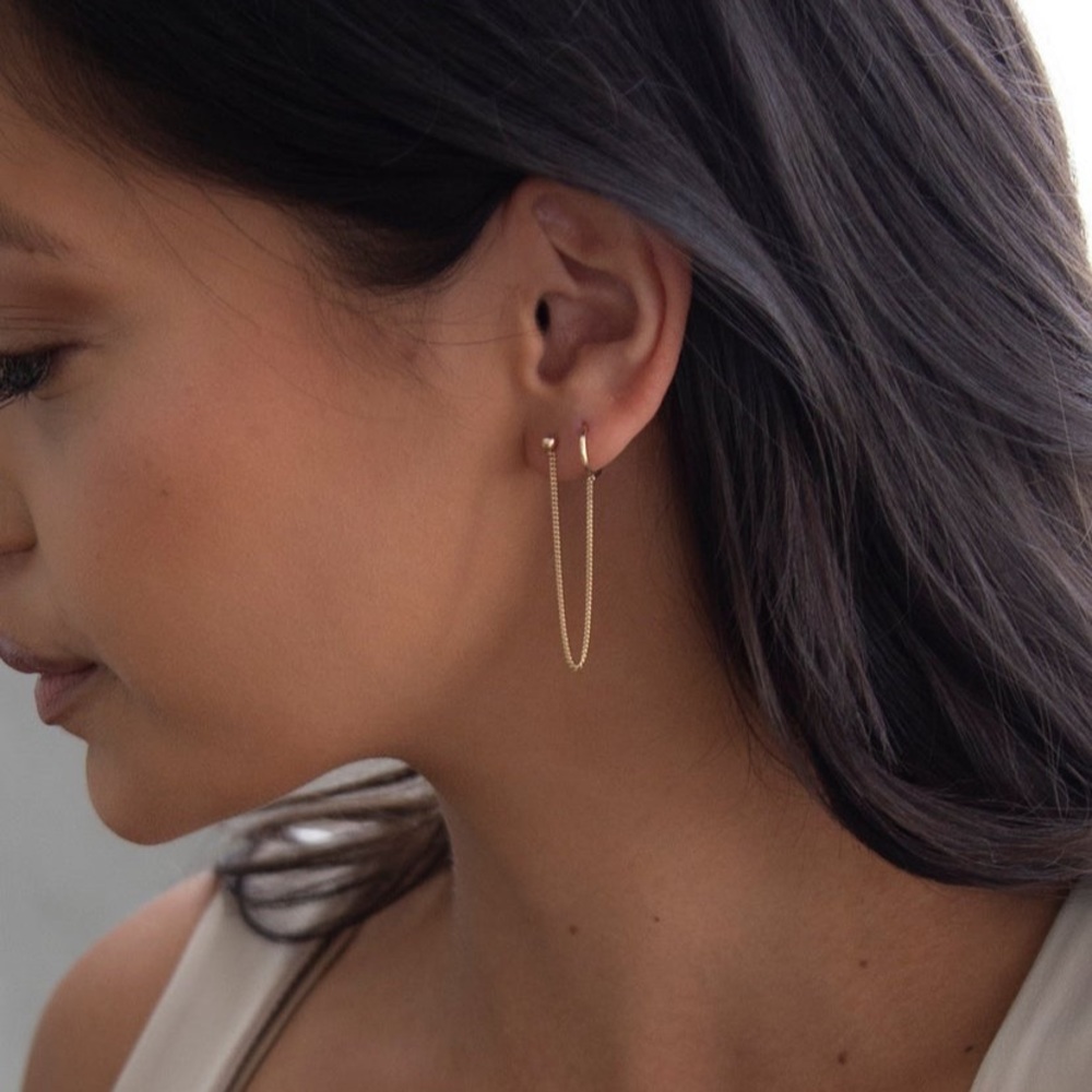 14k Gold Hoop Chained Earring from Etsy